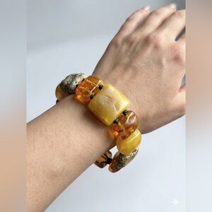 Authentic Raw Baltic Amber Statement Bracelet - Multicolor Chunky Nuggets